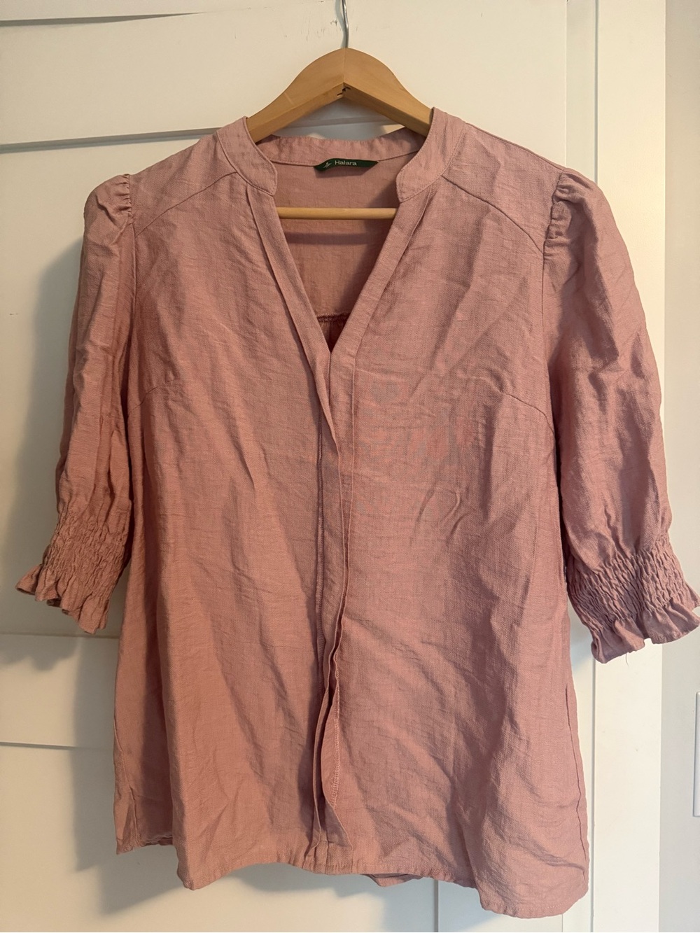 Pink Women’s Peasant Blouse - Lightweight 3/4 Sleeve